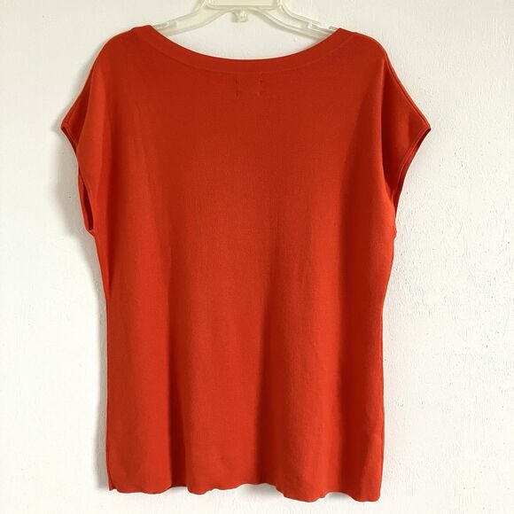 CHICO’S sz XL sz 3 Colorful  Solid Orange Cap Short Sleeve Knit Tunic Top Blend - Picture 2 of 4